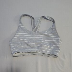 Athleta Gray and White Striped Sports Bra